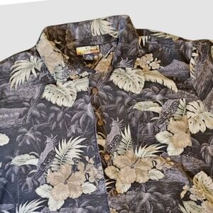 VTG Hawaiian HavanaJacksCafe Button-Up Mens XXL 100%Silk Tropical Parrot Floral